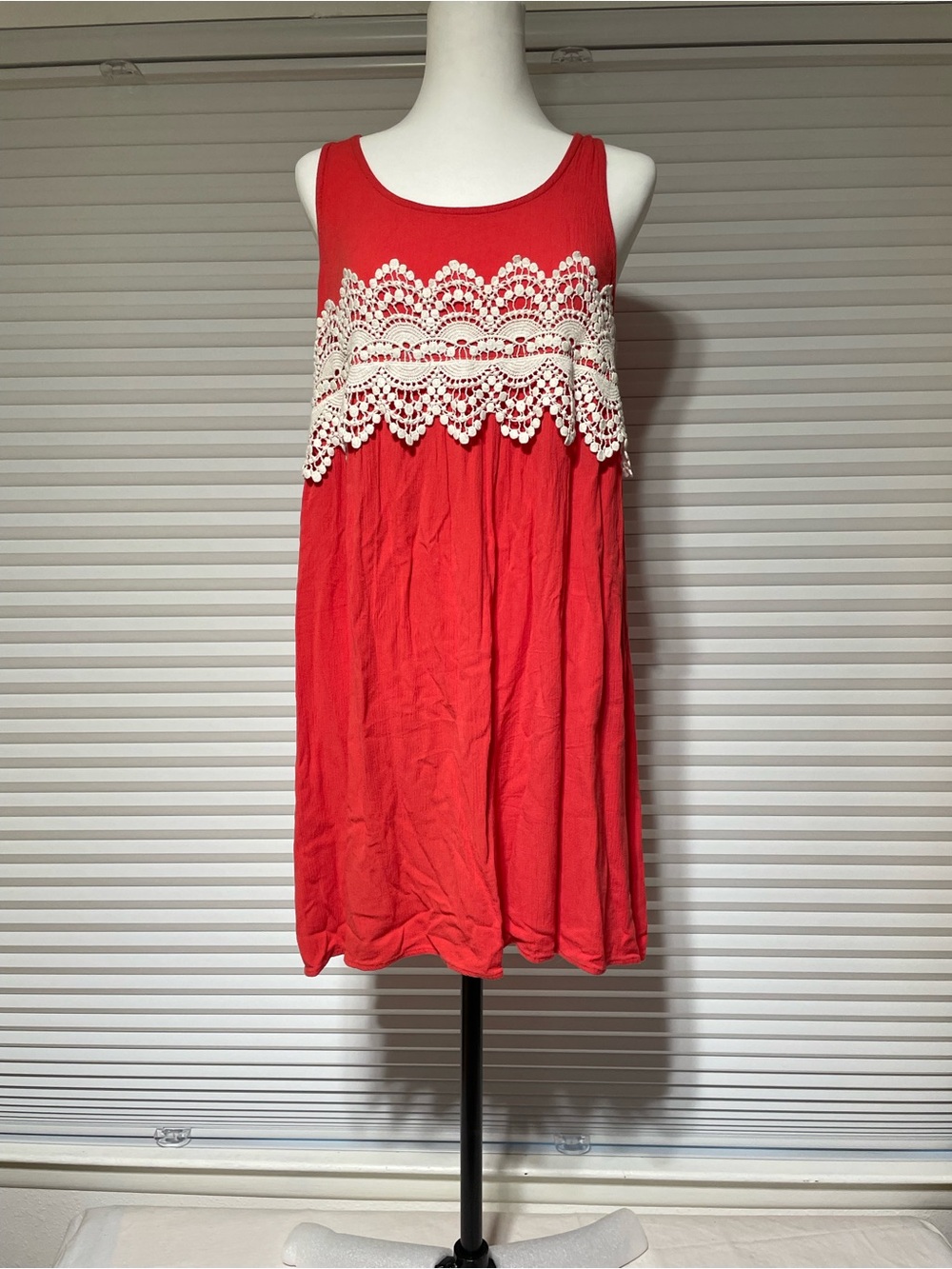 Xhilaration Red Mini Dress with Cream Crochet Accent